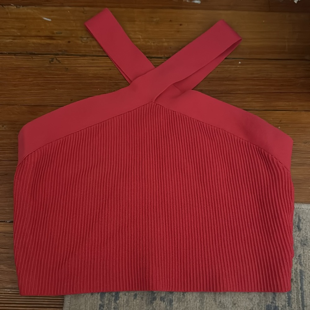 Aritzia Babaton Pink Ribbed Criss Cross Tank Top